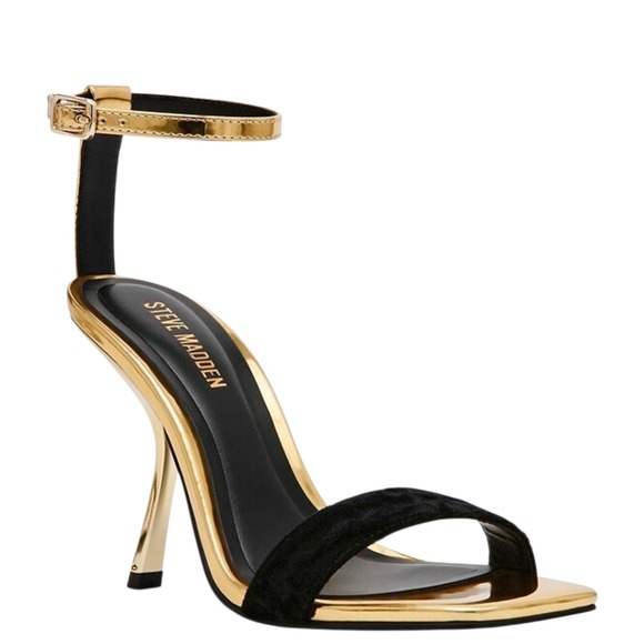 Steve Madden Shoes - Steve Madden Women Gold Black Metallic Stiletto Ankle Strap Heel 8M Evening Glam